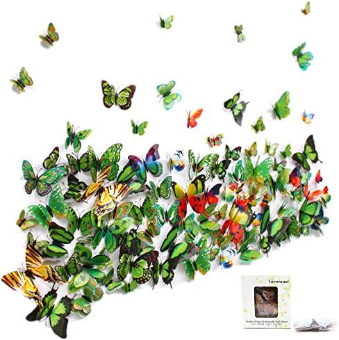 3D Butterfly Wall Stickers Vivid Colorful Double Wing Fridge Magnet Home Decor Art Applique, Butterflies Decals Baby Girls Room DIY Crafts Removable Blue Green Yellow 48pcs (4 Color-01)