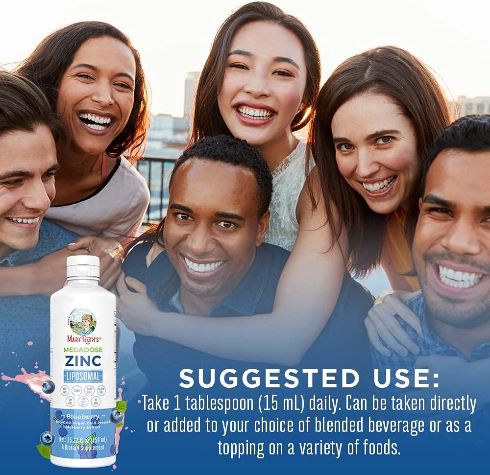 Megadose Zinc Liposomal by MaryRuth's (Blueberry) | Enhanced Absorption Liquid Zinc | Immune Health Supplement for Men & Women | Vegan, Gluten Free, Sugar Free, Non-GMO | 15.22oz: Health & Personal Care