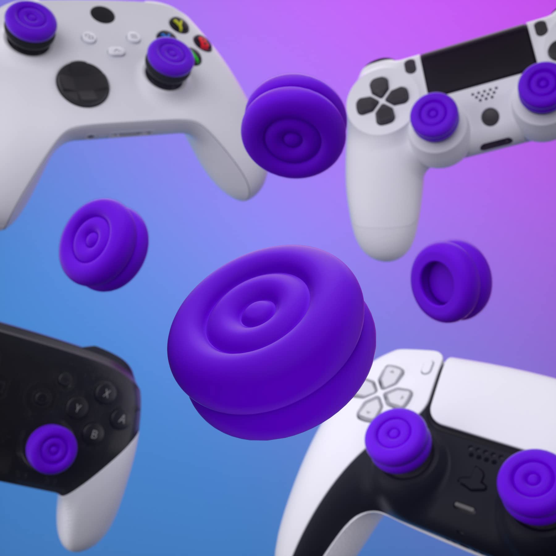 PlayVital Thumbs Cushion Caps Thumb Grips for ps5, for ps4, Thumbstick Grip Cover for Xbox Series X/S, Thumb Grip Caps for Xbox One, Elite Series 2, for Switch Pro Controller - Purple