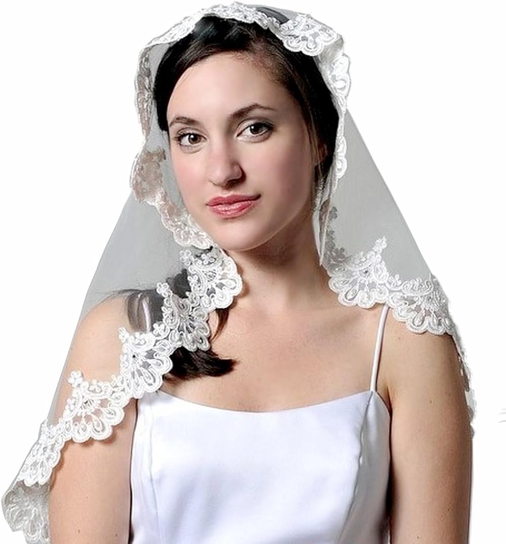 White Mantilla Bridal Wedding Veil 35x28 Headpiece at Amazon Women’s