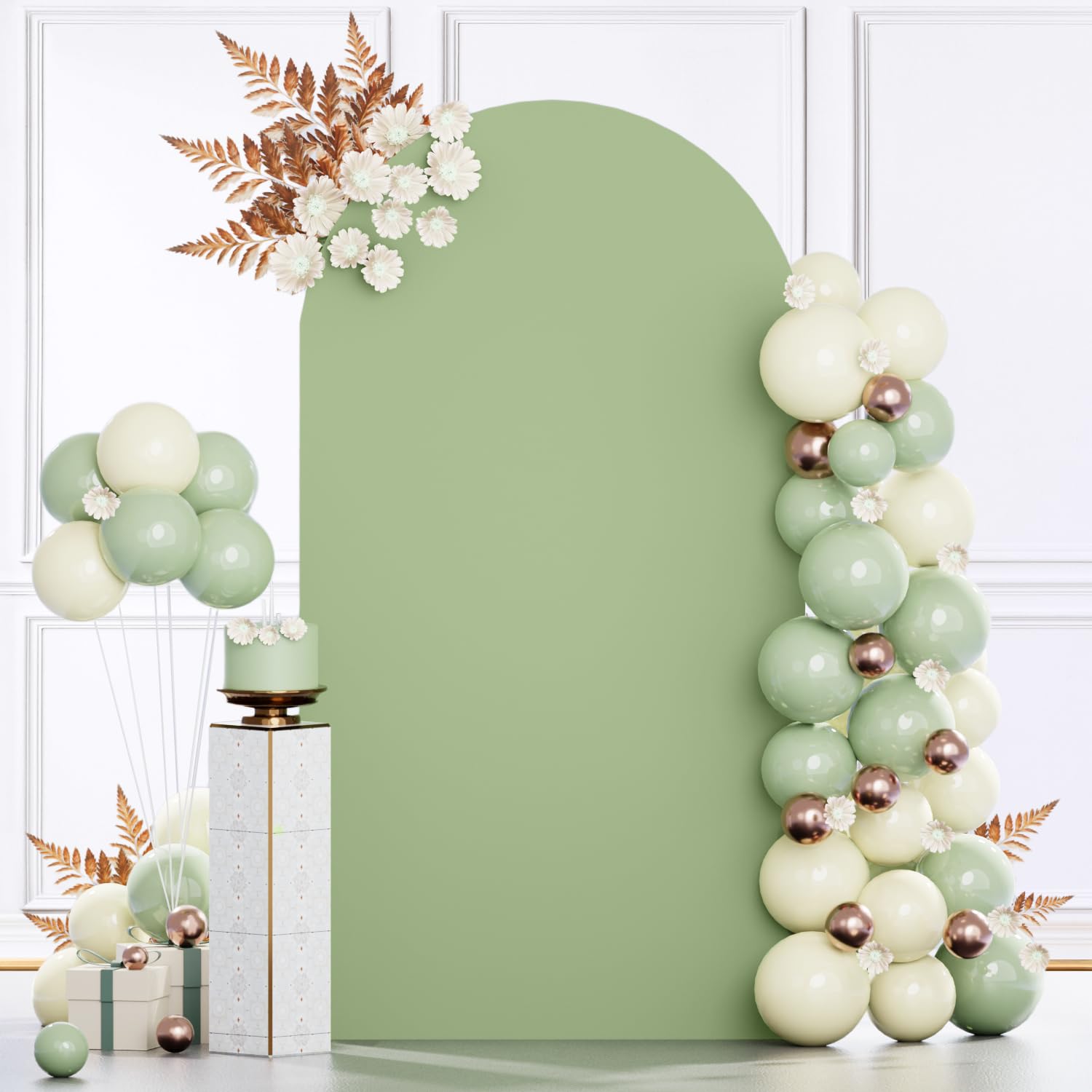 Photo 1 of MODFUNS 7.2ft Arch Cover Sage Green Spandex Arch Backdrop Cover Fitted Arch Covers Stretchy Backdrop 2-Sided Arch Stand Covers Chiara Wall Covering for Wedding Party Prom Banquet Reception