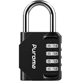 Puroma 1 Pack Combination Lock Locker 4 Digits Combo Padlock Gym Black | For School Gate Fence Toolbox Hasp Storage, Outdoor, Resettable, Weatherproof, Side Window, Crack Cut Resist, Hardened Steel