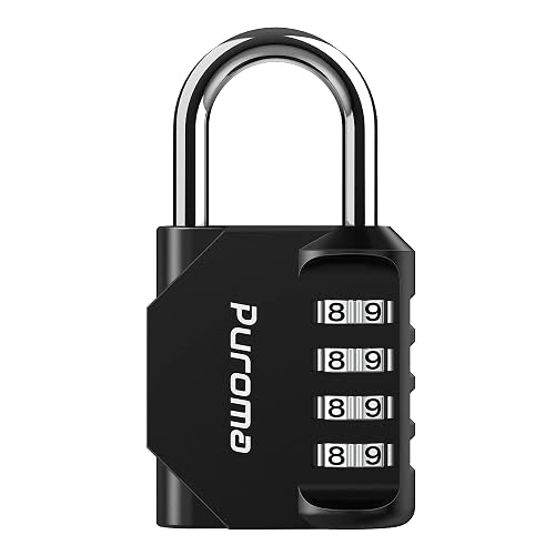 Puroma 1 Pack Combination Lock 4 Digit Locker Lock Outdoor Waterproof Padlock for School Gym Locker, Sports Locker, Fence, Toolbox, Gate, Case, Hasp Storage (Black)