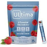 Ultima Replenisher Blue Raspberry Electrolyte Packets, 20 Stickpacks | Daily Zero Sugar Powder Hydration Packets with 6 Key Electrolytes &amp; Minerals - Sugar Free &amp; Keto Friendly