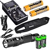 Fenix PD35 TAC 1000 Lumen CREE LED Tactical Flashlight, advanced smart battery charger, Two Fenix 18650 ARB-L2S 3400mAh rechargeable batteries with 2X EdisonBright CR123A Batteries bundle
