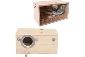 XUNGIETO Parakeet Nesting Box, Transparent Parrot Breeding Box with Perch Wood Bird Cage House for Cockatiel Lovebirds Budgie Conure Canary M