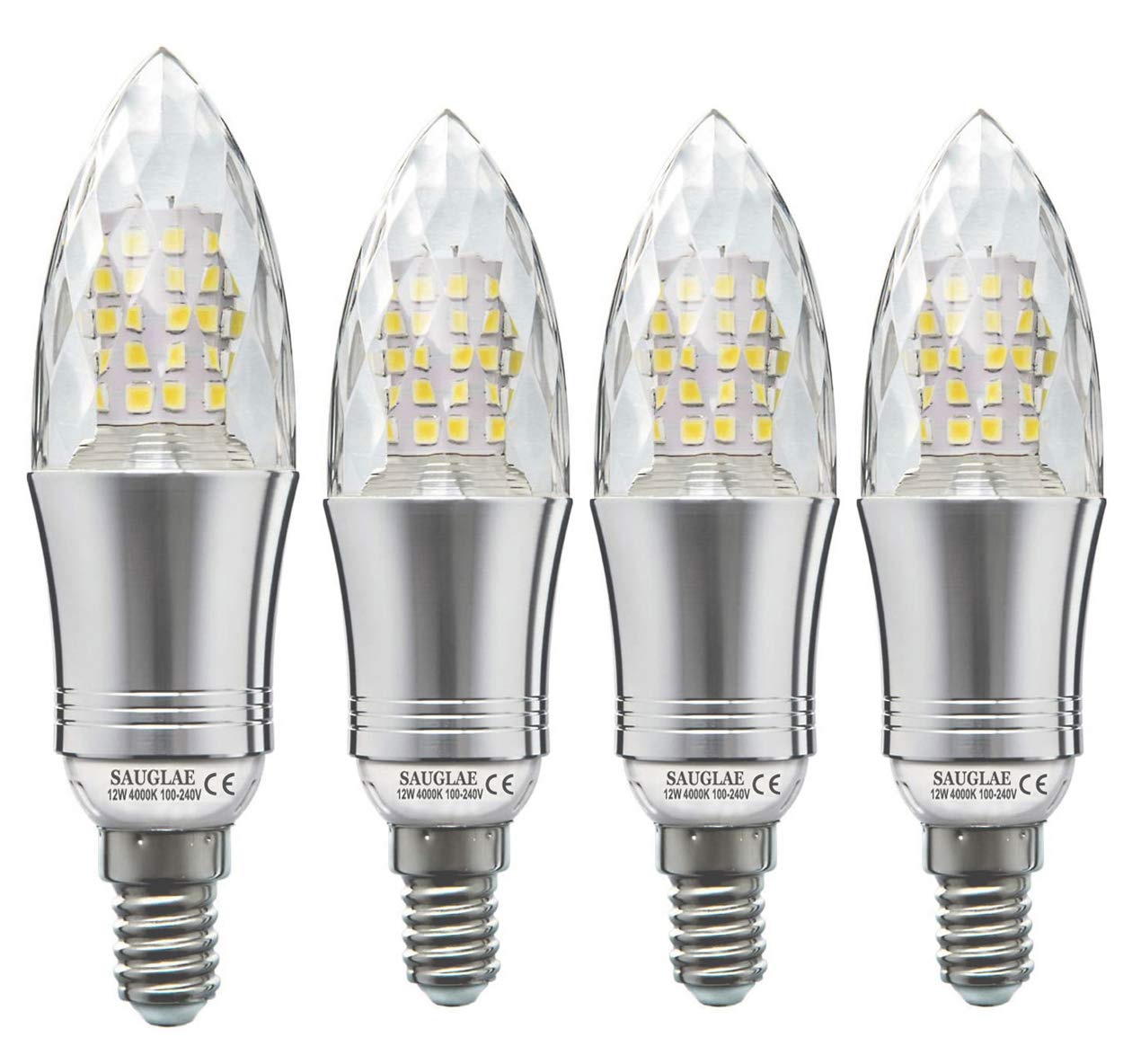 SAUGLAE E14 LED Candle Bulbs 12W, 100W Incandescent Bulbs Equivalent, 4000K Natural White, 1200Lm, Small Edison Screw Light Bulbs, 4-Pack