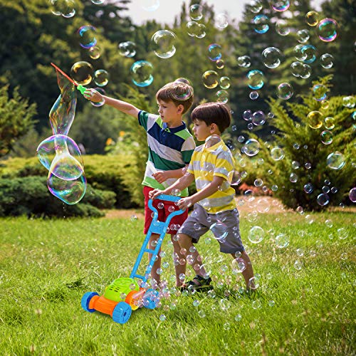 Oak Leaf Bubble Mower, Kid Lawn Mower Machine Outdoor Push Toys with 3 Bubble Solutions (12oz and 24oz) and 3 Bubble Sticks, for Kid Baby Toddler