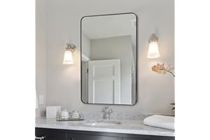 ANDY STAR Wall Mirror for Bathroom, 30"x40" Black Bathroom Mirror, Modern Rounded Rectangle Metal Frame Mirror for Vanity, Matte Stainless Steel