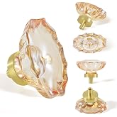 4 Pack Glass Cabinet Knobs and Pulls, Oval Champagne Crystal Knobs for | Dresser Drawer with Satin Brass/Brushed Gold Base