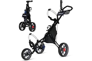 Lakehood 3 Wheels Golf Push Cart, Lightweight Collapsible Push Cart Golf, Golf Bag Cart with Umbrella Stand Storage Bag Scoreboard, Golf pull cart Gifts for Golfer Lovers