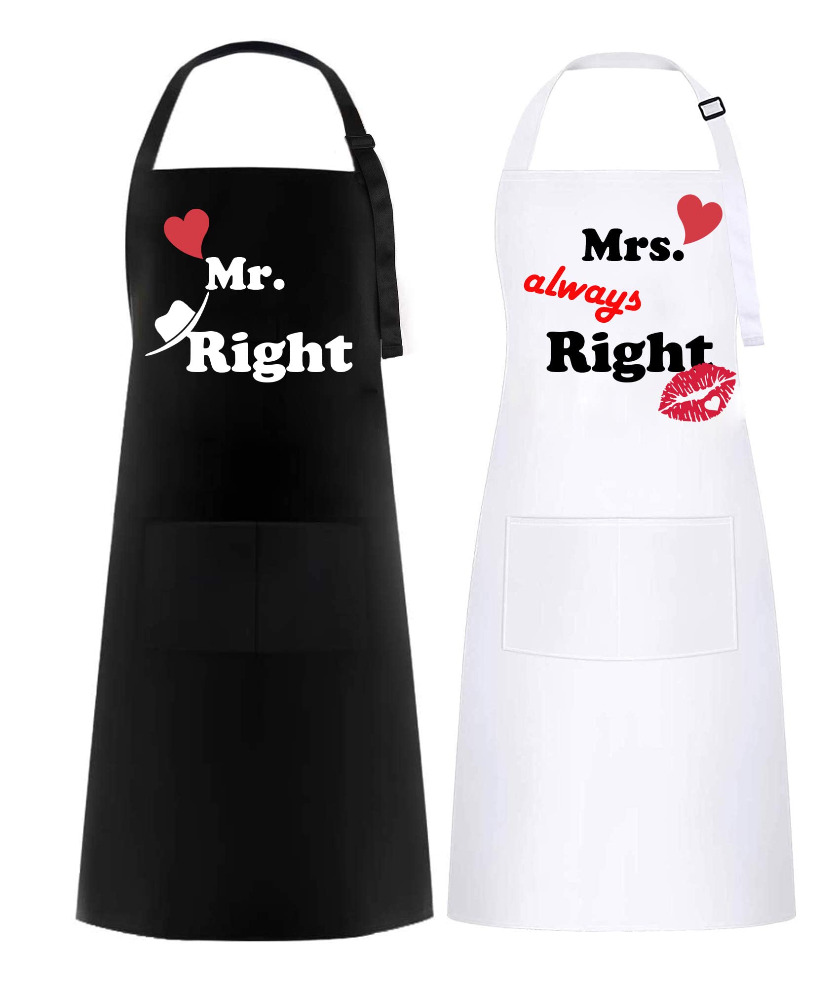 2 PCS Couple Aprons Set, Mr & Mrs Gifts, Personalised Aprons for His and Hers, Waterproof White & Black Apron As Gift for Wedding, Engagement, Anniversary, Valentine’s Day (Kiss)