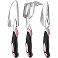Garden Tool Set SOYUS Heavy Duty 3 Piece Gardening Hand Tools Aluminum Garden Shovel for Planting Hand Trowel Cultivator Rake with Ergonomic Non-Slip Rubber Grip Pink Gardening Gifts for Women