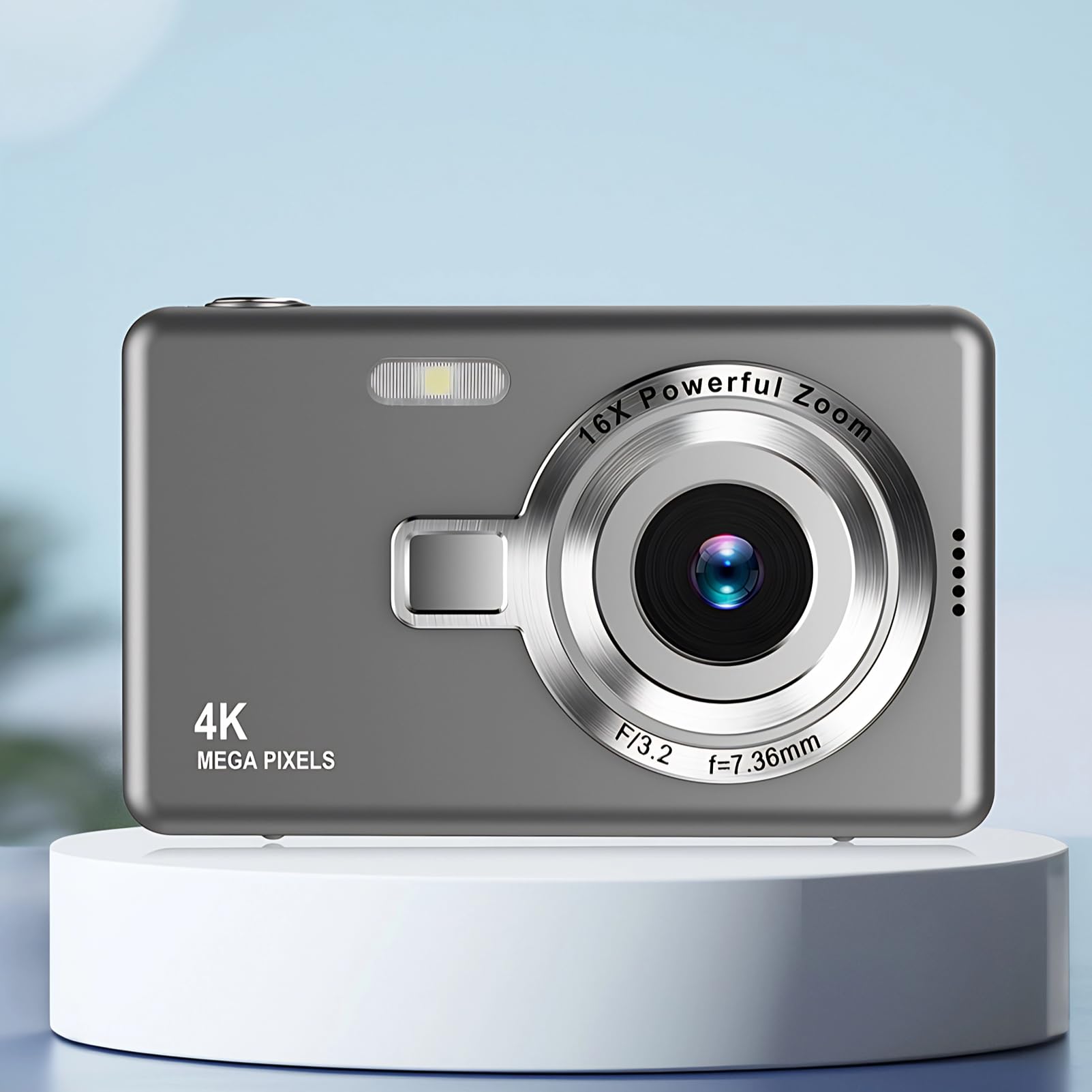 Digital Camera with 2.4in TFT Screen, 12MP 1080P Camera, Digital Point and Shoot Camera with 16X Zoom Anti Shake, Compact Vlogging Camera for Boys Girls Student (Grey)