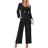 ANRABESS Womens Jumpsuits Dressy Long Sleeve Wide Leg V Neck Pants Rompers 2026 Fall Formal One Piece Wedding Guest Outfits