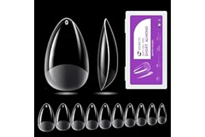 Gelike ec Short Almond Nail Tips: 240PCS Soft Gel Tips for Almond Shaped Full Cover Gel Nail Tips Pre Etched - PMMA Resin Clear False Nails 10 Sizes