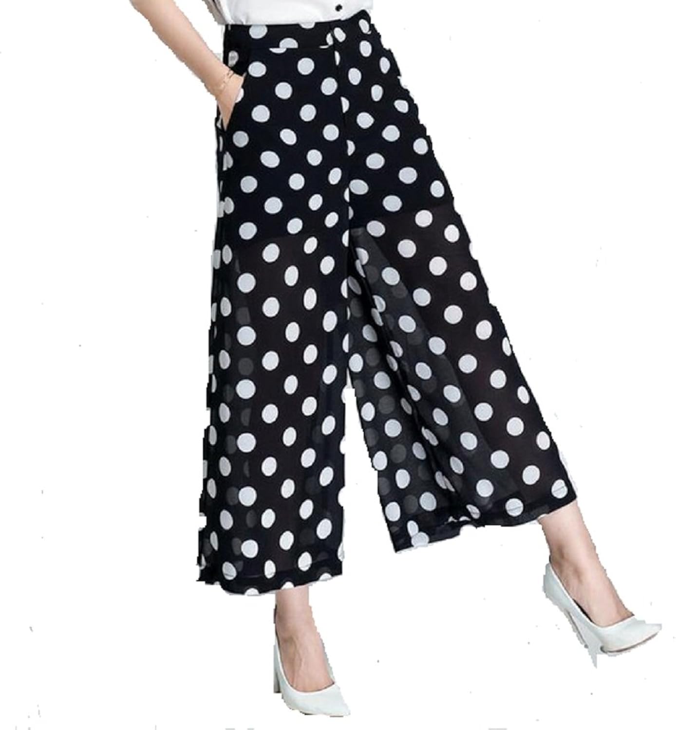 rooliums brand factory outlet women's trendy and stylish blue polka dot printed culottes/palazzo capri- free size