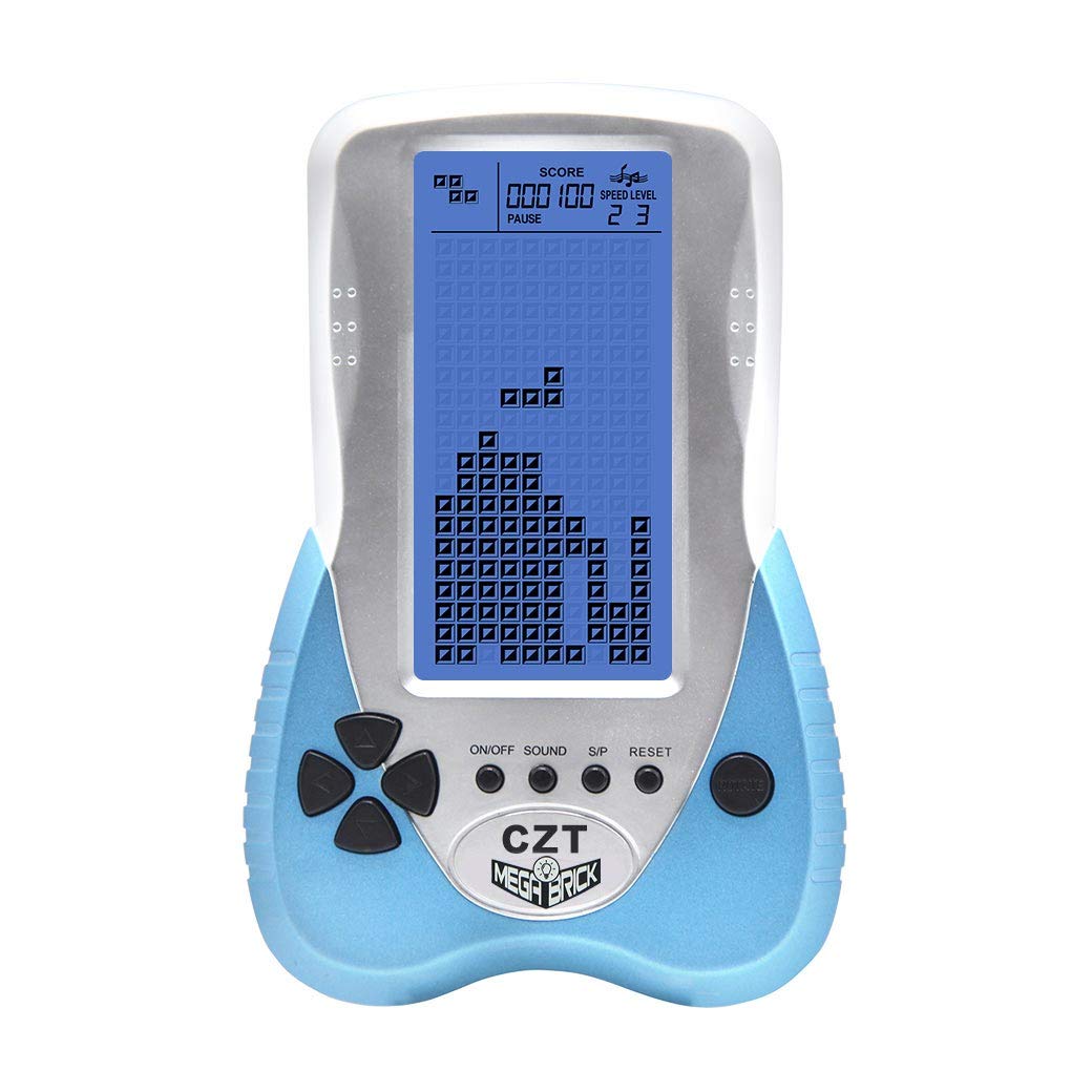 CZT Retro Brick Game Console Big Blue Backlight Screen Built-in 23 Games Tank Battle/Racing Can plug Headphone Nostalgic Puzzle Pocket Handheld Porable Machine Children's toys (Blue)