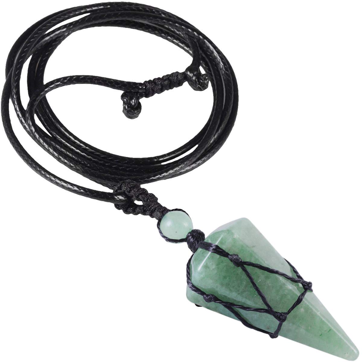 Nupuyai Braided Green Aventurine Crystal Point Pendant Necklace for Women Men, Hexagonal Pendulum Pendant with Adjustable Cord