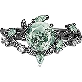 DONGHU Natural Moss Agate Engagement Ring for Women Pear/Hexagon/Kite/Princess Cut Gemstone Genuine Moss Agate Wedding Ring Set Bridal Ring Set 925 Sterling Silver 10K 14K 18K Gold Moss Rings for Women Size 4-12