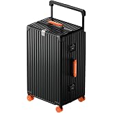 ROPLUS Aluminium Frame Checked- In Luggage with Smooth Jelly Wheels, Hardside Zipperless Rolling Suitcase with TSA Lock (BlackOrange, 28-Inch)