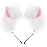 HAOAN Handmade Faux Fur Animal Cat Ears Headband Furry Fox Wolf Hairhoop Headwear Costume Accessory