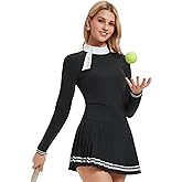 IUK Women's 2 Piece Tennis Skirt Set Golf Outfits, Zip Back Top & Pleated Skort with Pockets, Pickleball Athletic Clothing