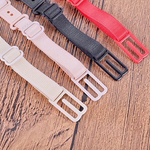 Lady Up 4Pcs Bra Strap Clips Holder, Bra Strap Holder Elastic Non-Slip Straps with Buckle, Anti-Slip Bra Shoulder Straps, Black&Red&Nude&Apricot