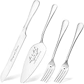 Wedding Cake Knife and Server Set, Silver Cake Cutting Set for Wedding, 4 Pieces Set with Forks for Engagements, Anniversaries, Bride and Groom