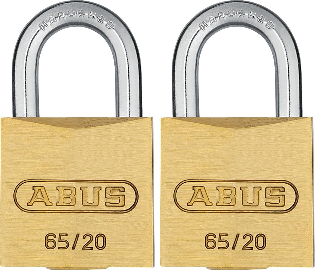 ABUS padlock brass 65/20 - Set of 2, keyed alike - Suitcase lock - Solid brass lock body - Hardened steel shackle - ABUS security level 3