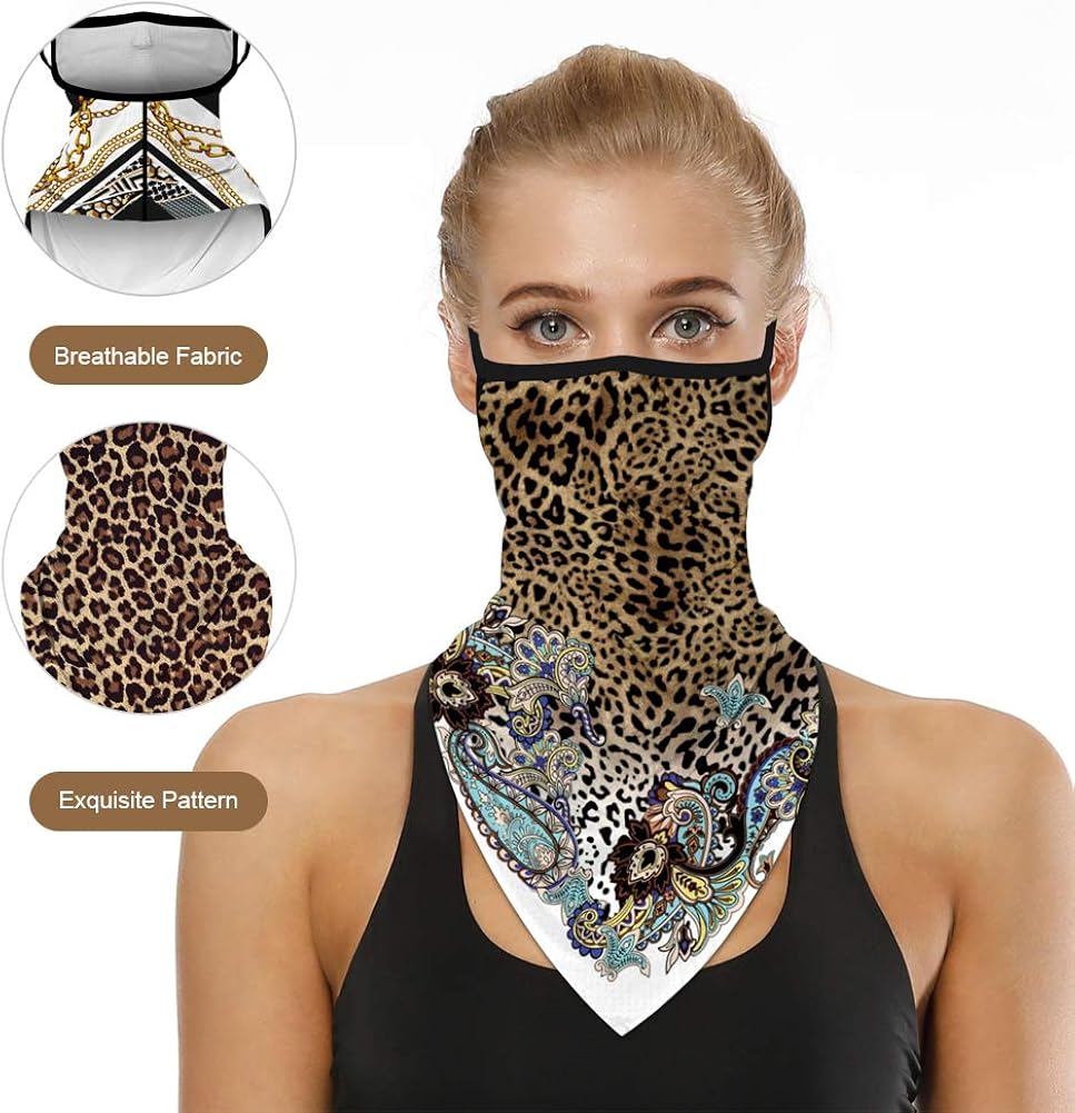 3 Pcs Bandana Face Covering Mask for Women - Leopard Ear Loops Neck Gaiters for Dust Wind Motorcycle Cycling Face Scarf at  Men’s Clothing store