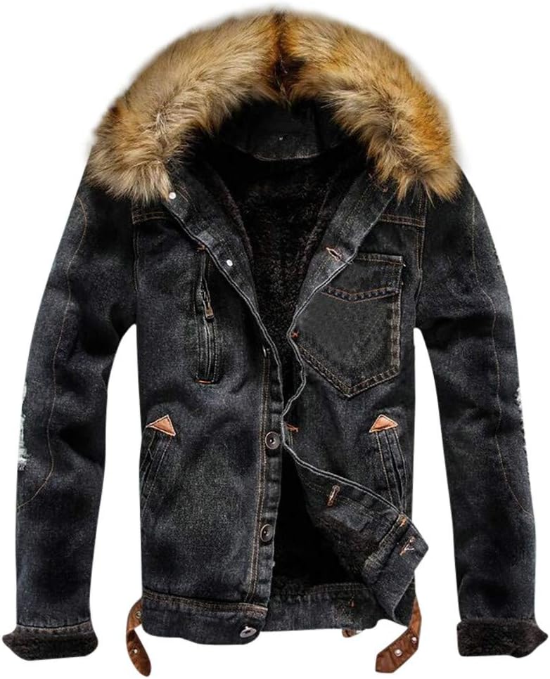 Nevera Men Autumn Winter Pocket Button Rinsing Flick Denim Hooded Jacket Top Coat on