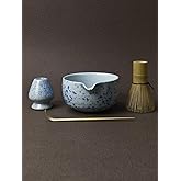 Artcome Matcha Tea Set - Ceramic Matcha Bowl with Pouring Spout, Bamboo Whisk, Whisk Holder, Tea Scoop & Matcha Manual - Complete Traditional Japanese Tea Ceremony Kit for Home, Office, or Gift, Blue