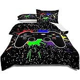Gaming Bedding Set Queen Size Gamer Comforter Set for Boys Girls Kids Teens Soft Microfiber Colorful Modern Buttons Video Game Bedding Decorative Controller Pattern Design with 2 Pillow Shams…