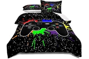 LRIS BEDDING Gaming Bedding Set Twin Size Gamer Comforter Set for Boys Girls Kids Teens Soft Microfiber Colorful Modern Buttons Video Game Bedding Decorative Controller Pattern Design with Pillow Sham…