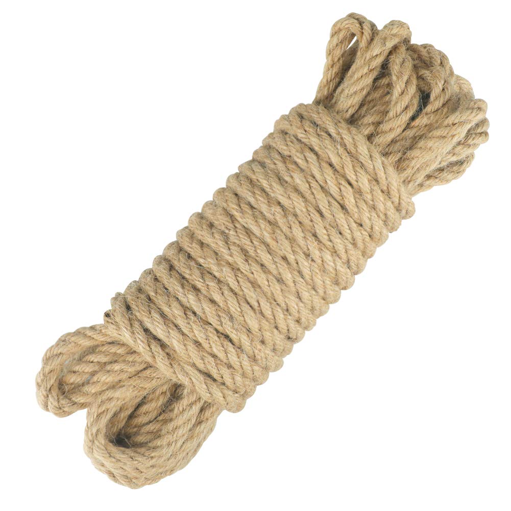 jijAcraft 8MM Thick Hemp Rope: 10M Natural Jute Twine 4-Ply Brown Garden Climbing Hemp Twine Strong Jute Rope for Cat Tree & Scratching Post, DIY Craft Projects, Hanging, Garden Use