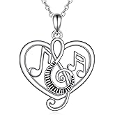 AXOMY Music Note Necklace for Women 925 Sterling Silver Musical Piano Necklace Heart Pendant Jewelry Musical Gifts for Music Lover