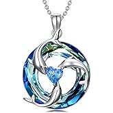 POTOPYY Crystal Ocean Necklace S925 Sterling Silver Ocean Jewelry Valentines Day Gifts for Women