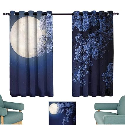 Amazon Com Hccjlcks Simple Curtain Night Sky Full Moon Cherry