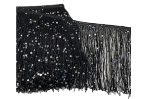 YYCRAFT 6" Hoogram Sequin Chainette Tassel Fringe Trim by The Yard Garland Dance Costume Trimming Party Decoration(5 Yards,Black