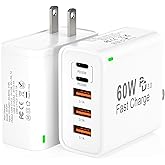 2Pack USB C Fast Charger Block, Total 60W 5-Port USB C Wall Charger 30W Type C Charging Block, 2USB C+3USB A PD 3.0 Multiport Charging Cube for iPhone 17 16 15 14 Pro Max, G-alaxy S25 S24 Ultra, i Pad