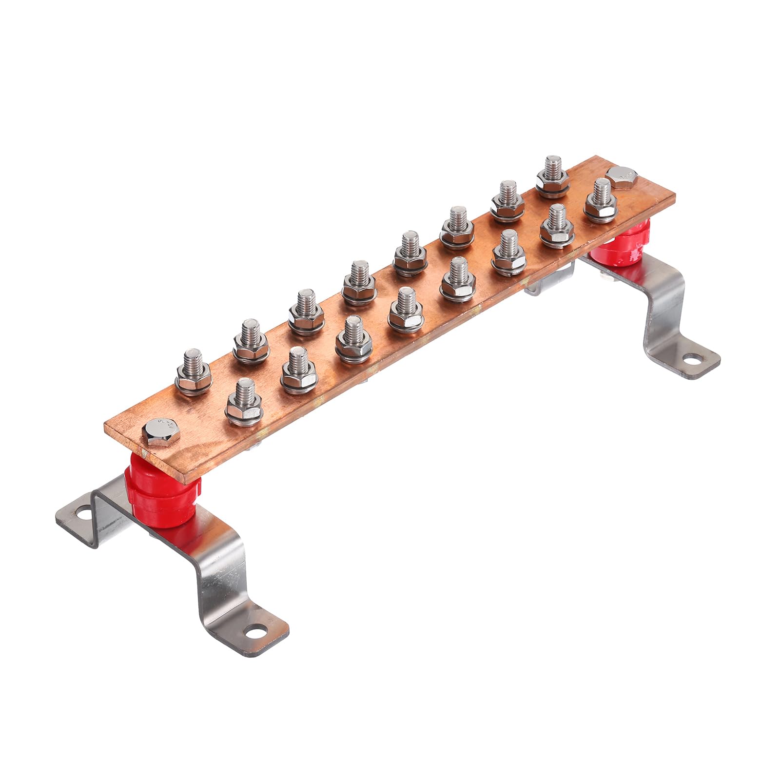 uxcell 1 Set Wall Mounted 12" x 2" x 1/4" Copper Ground Bar with 16 Terminal Positions Ground Bar Kits