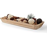 16" Long Wooden Dough Bowl for Home Decor - Rustic Farmhouse decorative bowl, Wood Bowl Kitchen Table Decor, Dining Room Centerpiece with Natural Wood Grain