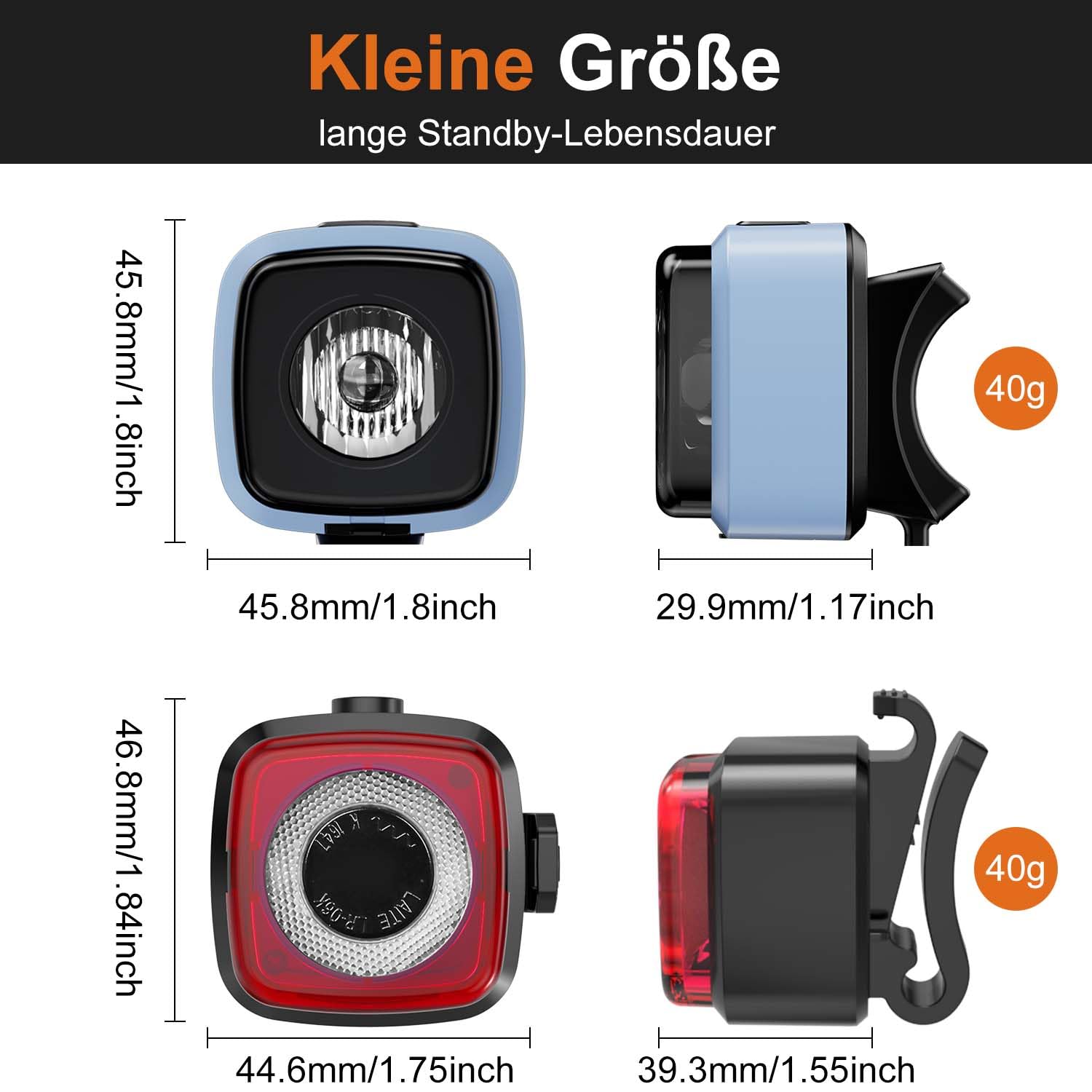 Antimi Fahrradleuchten-Set, StVZO-zugelassen Beleuchtungsset Led IPX5 Frontlicht + Rücklicht Fahrradlicht Set USB Typ C 7
