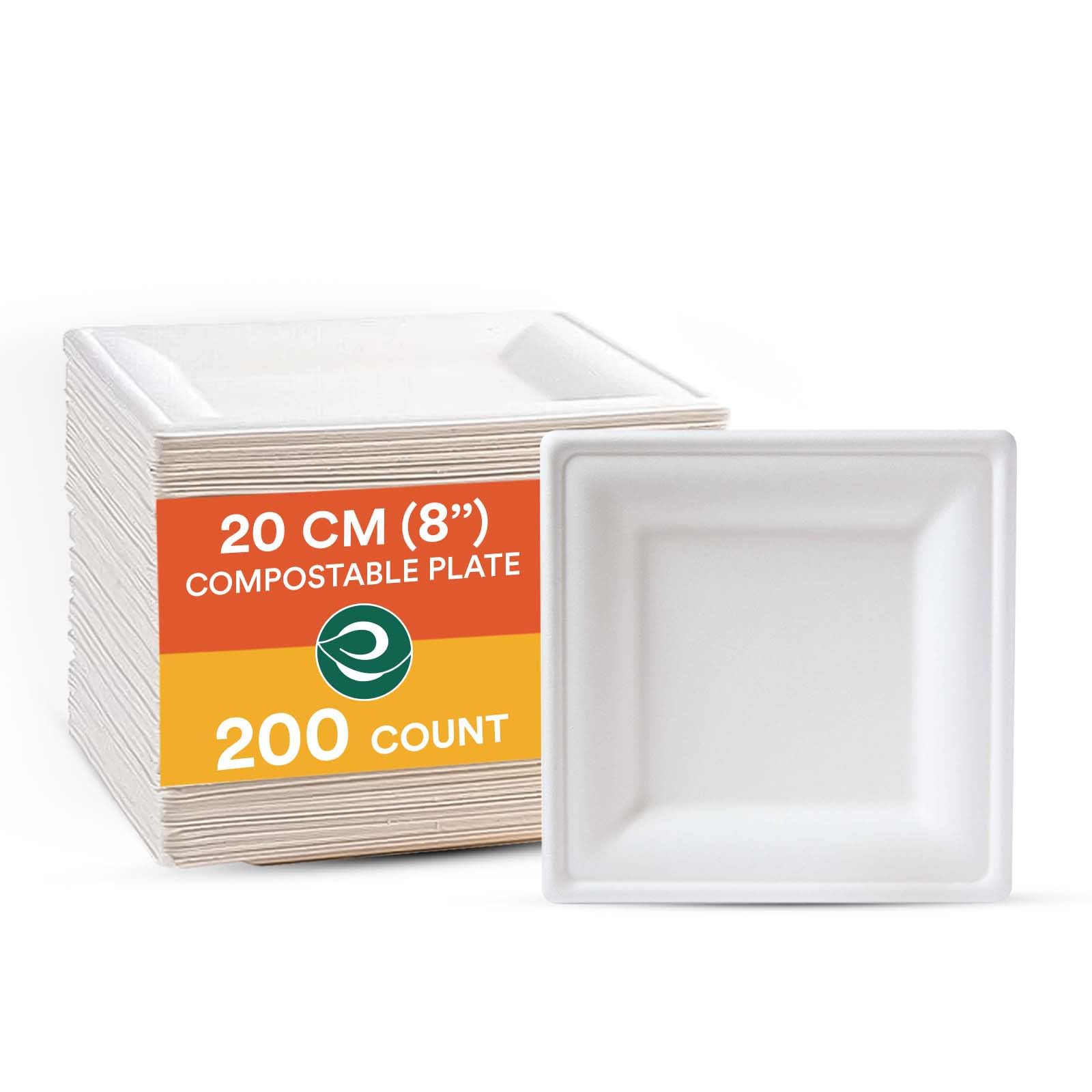 ECO SOUL Pearl White 8 Inch Square 200 [2x100 Pc] Paper Plates | 100% ...