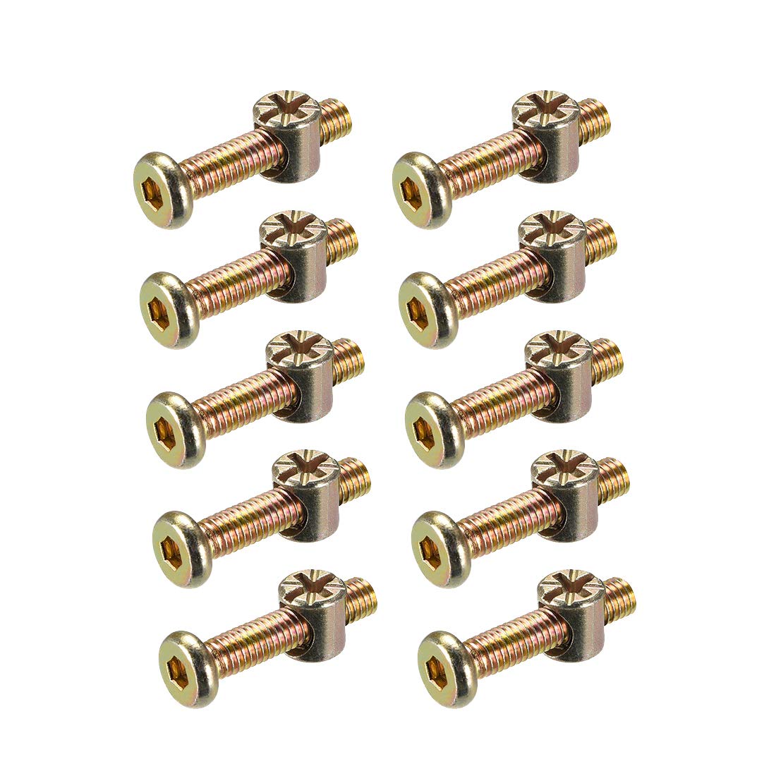 sourcing map M6 x 30mm Furniture Bolts Nut Set Hex Socket Screw with Barrel Nuts Phillips-Slotted Zinc Plated 10 Sets