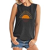 ALUS Womens Graphic Tank Tops Summer T Shirts Sleeveless Casual Loose Tunic Blouses