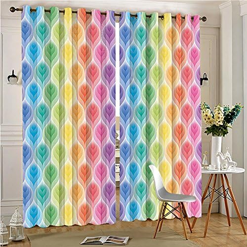 alichenzhi 70% Blackout Thermal Window Curtain Rainbow Colors Gradient Toned Leaf Pattern Soft Pastel Design Multi for Sliding Glass Patio Doors(2 Panels, 54" x 84")