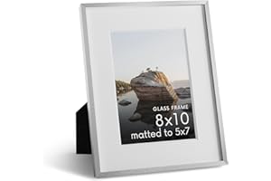 HAUS AND HUES 8x10 Picture Frame with Real Glass & Silver Premium-Grade Metal Matted to 5x7 - Aluminum 8x10 Picture Frame - Includes Easel Back, Hanging Kit - Ideal for Home, Office (8x10 in, Silver)