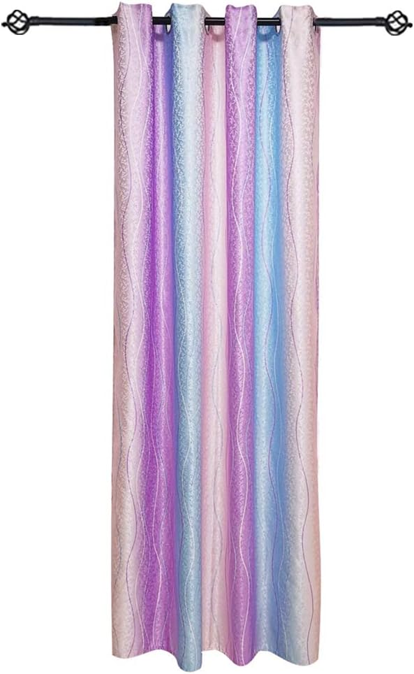 AiFish Girls Colorful Striped Curtains Panels Bedroom Kids Curtains Grommet Pink Purple Blue Gradient Jacquard Semi Blackout Curtains Window Treatment Drapes for Living Room 1 Panel W52 x L84 inch